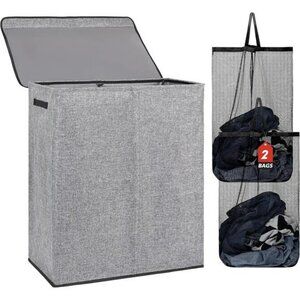 Large Double Laundry Hamper with Lid Removable Bags for Bedroom Bathroom